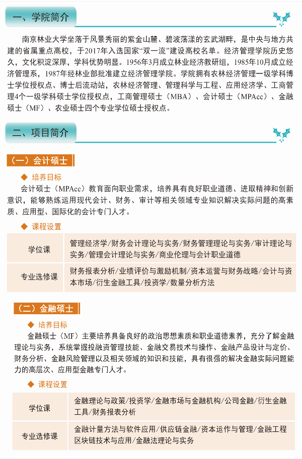 2022年南京林業大學會計碩士（MPAcc）招生簡章